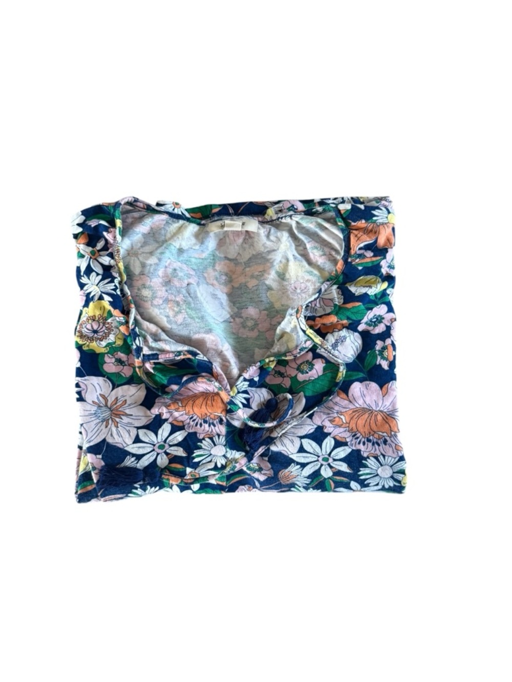 Style & Co. Navy Floral Short Sleeve Tee with Pink and Orange Blooms